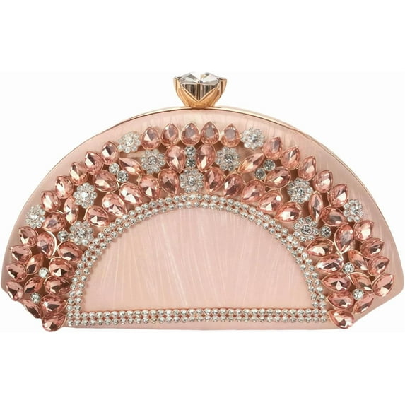 Rhinestone Clutch Evening Purses for Women Fan-shaped Crystal Diamond Wedding Handbag Crossbody Bag for dance Prom Party