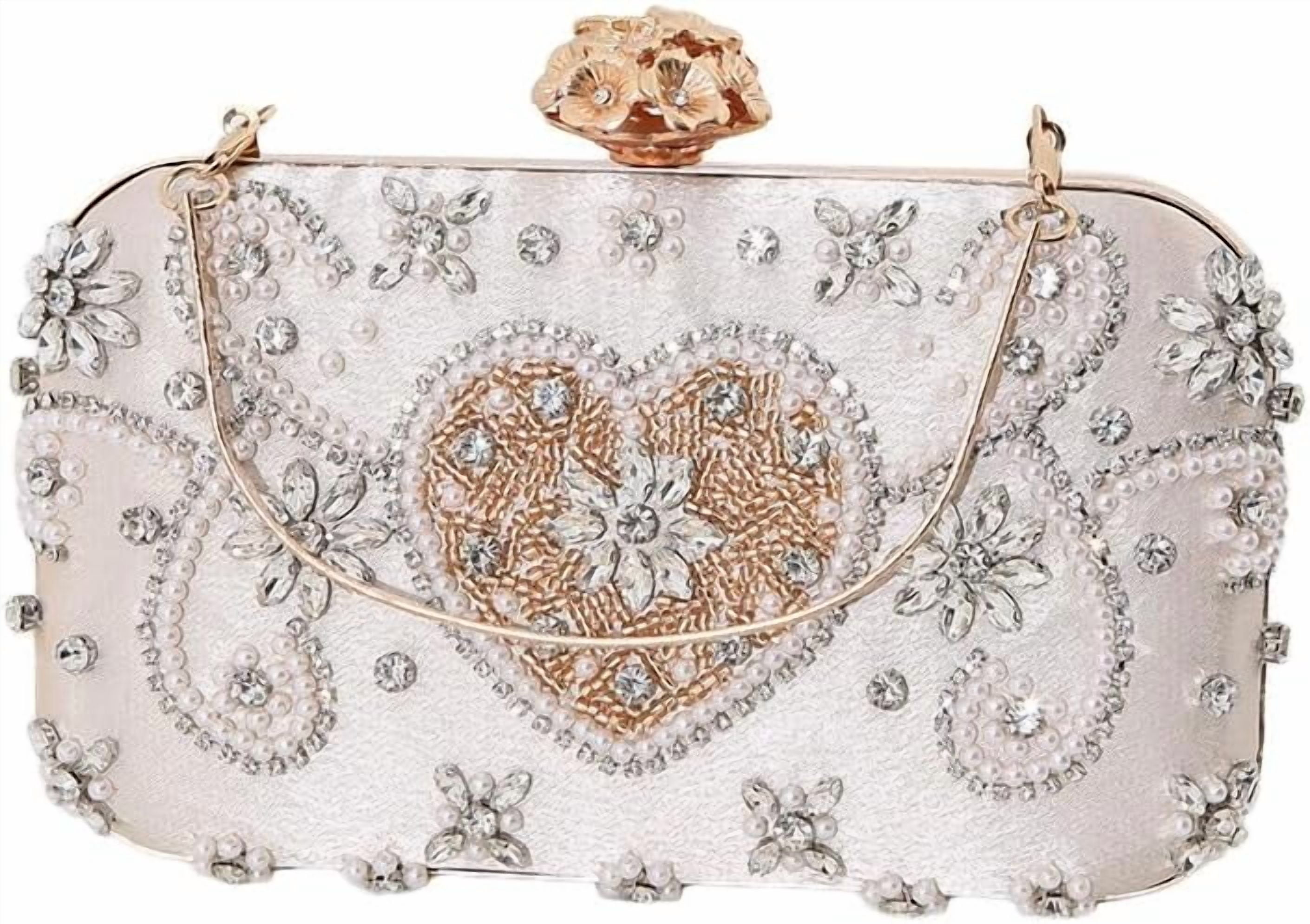 Rhinestone Clutch Purse Women Evening Bag Beaded Pearl Handbag Crossbody Bag for Formal Party Wedding Bridal Prom