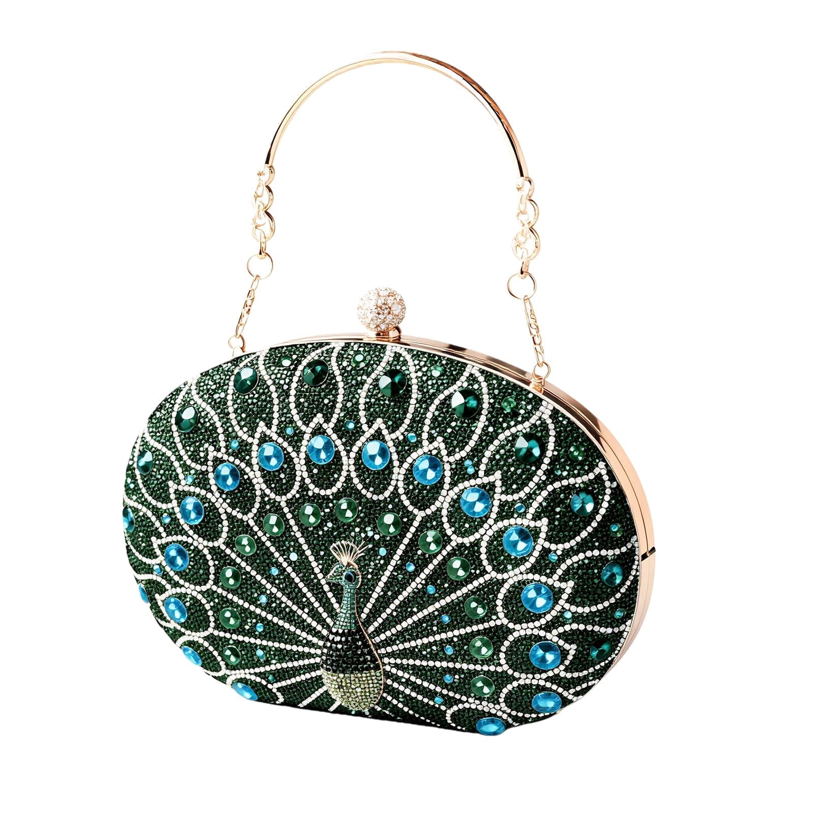 Rhinestone Clutch Purses for Women Emerald Green Peacock Purse, Elegant Evening Bags for Wedding Formal Party (1 Pack)