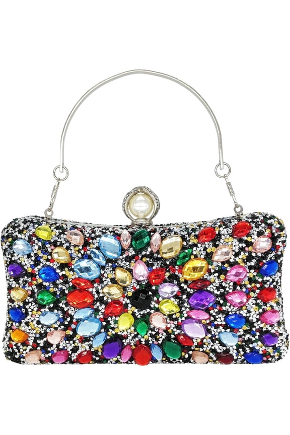 Rhinestone Clutch Purses for Women Evening Wedding Formal - Round Pearl Clasp Handbag - Crystal Diamond Bag