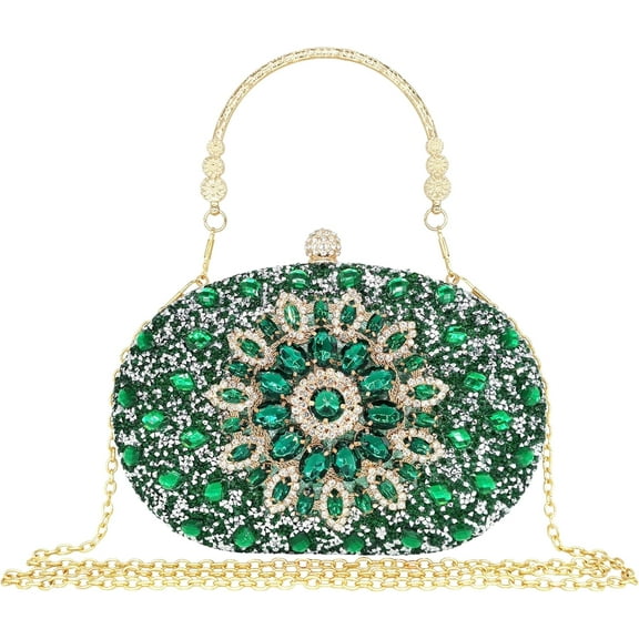 Rhinestone Clutch Purses for Women Evening Wedding Formal - Round Pearl Clasp Handbag - Crystal Diamond Bag