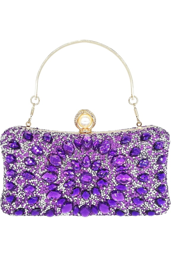 Rhinestone Clutch Purses for Women Evening Wedding Formal - Round Pearl Clasp Handbag - Crystal Diamond Bag
