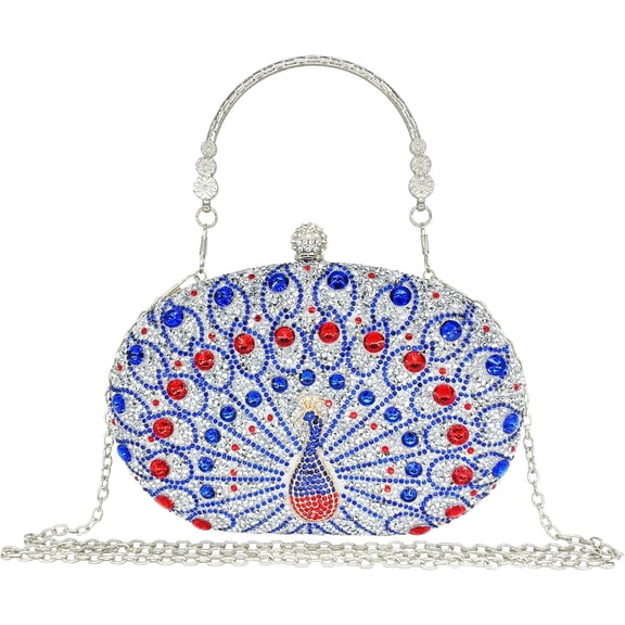 Rhinestone Clutch Purses for Women Evening Wedding Formal - Round Pearl Clasp Handbag - Crystal Diamond Bag