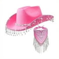 thumbnail image 1 of Rhinestone Cowboy Hat Yigetop Women's Hat Elegant Pendant Cowboy Hat Tassel Scarf Dating Decoration Two Piece Set Cowgirl Hats Women Pink one Size, 1 of 7