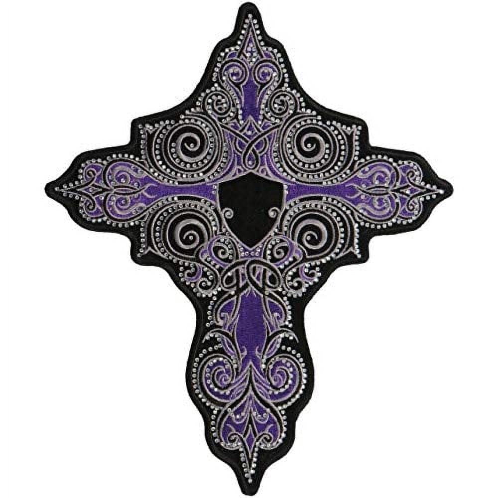Rhinestone Cross - Embroidered Iron-on Patch, Officially Licensed Original Artwork, Purple Color