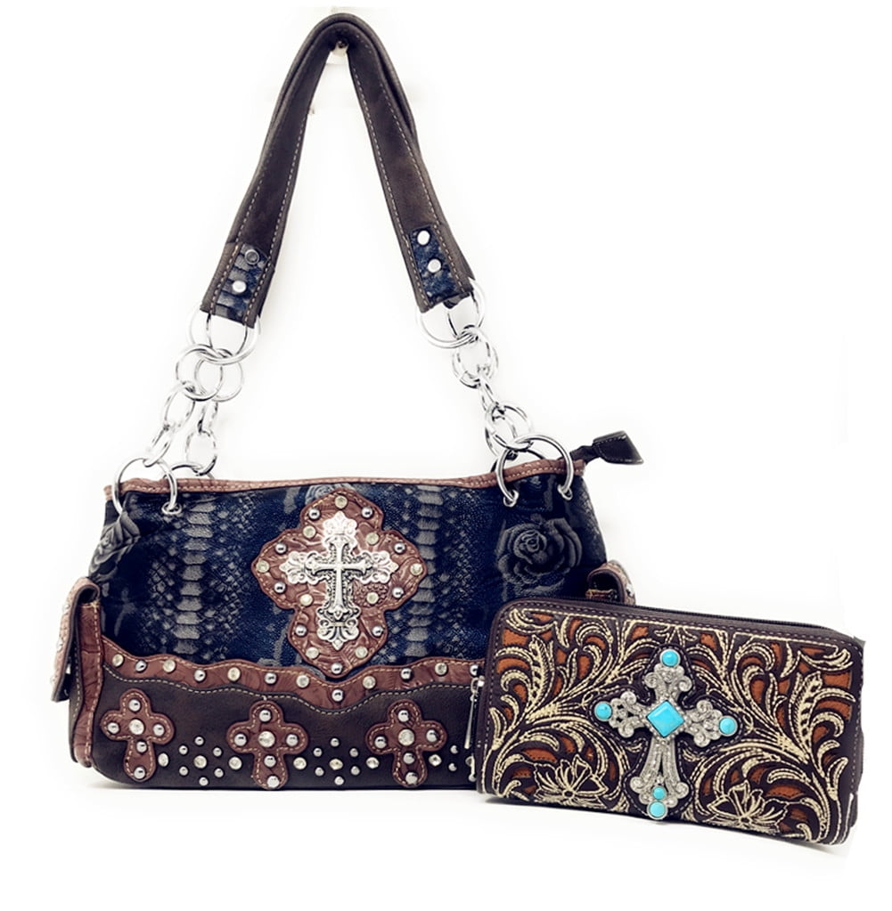 American Bling Aztec Bling Bling Purse With Wallet Set Black