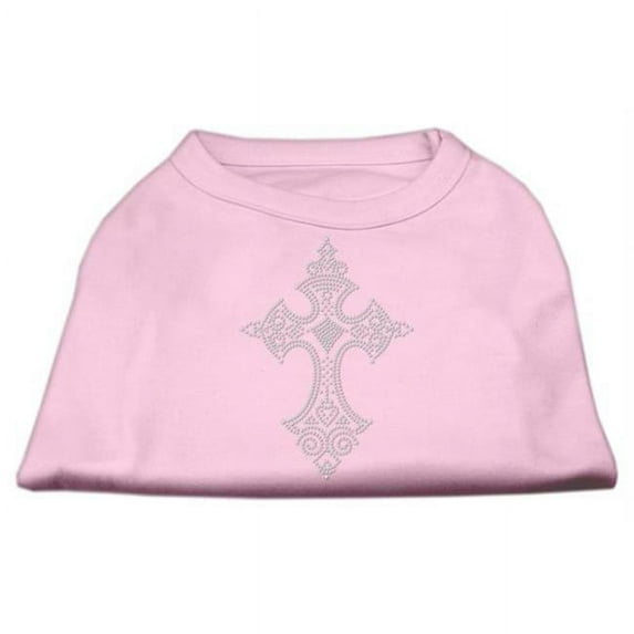 Rhinestone Cross Shirts Light Pink L - 14
