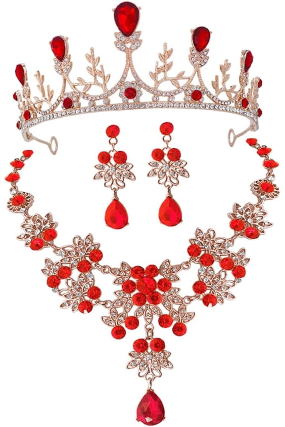 Rhinestone Crown Necklace and Earring Set for Women Elegant Birthday Party Bridal Jewelry Accessory Wedding Bridesmaids Charm Jewelry[b008]
