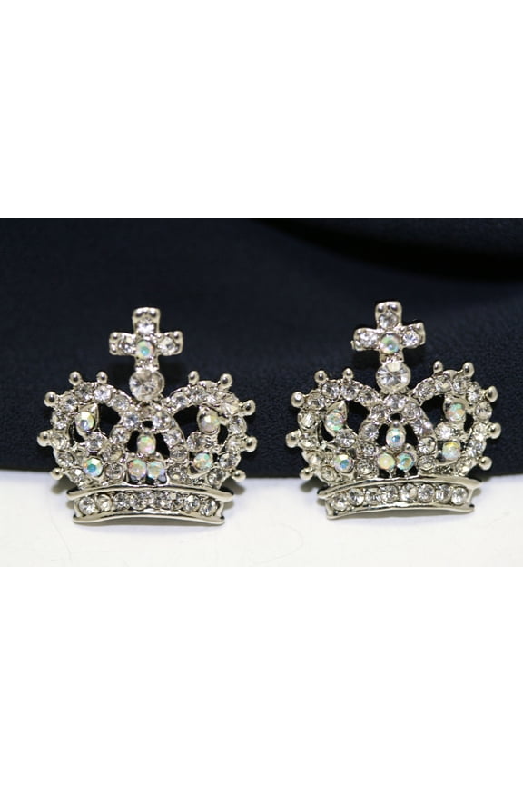 Rhinestone Crown Pin, Crown Earrings Set, Use for Wedding Bouquet/ birthday/ Embellishment, Silver Tiara Brooch, Crown Jewelry