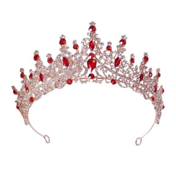 Rhinestone Crowns Tiaras Wedding Headbands Hairband Bride Princess Baroque Style Queen Crowns for Events Bridal Valentine'S Day Bridesmaids Red