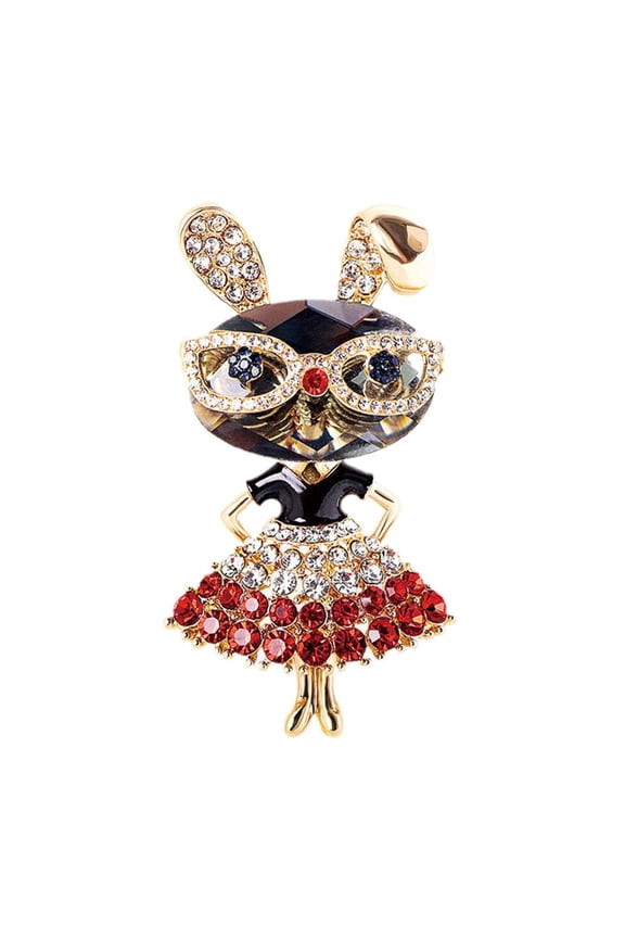 Rhinestone Crystal Bunny Pin Miss Rabbit Brooch with Dress and Glasses, Cute Animal Enamel Pin Corsage Scarf Clips Easter C9C3