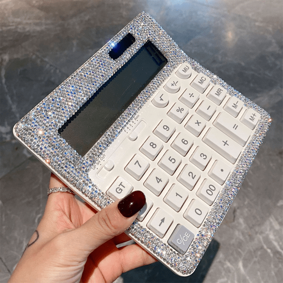 Rhinestone Crystal Calculator, Standard Desk Calculator LCD Display, Battery and Solar Powered Shiny Calculator