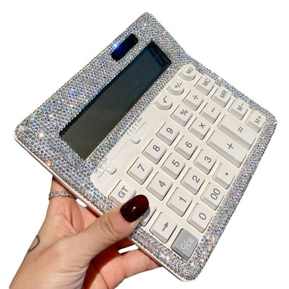 Rhinestone Crystal Calculator, Standard Desk Calculator LCD Display, Battery and Solar Powered Shiny Calculator