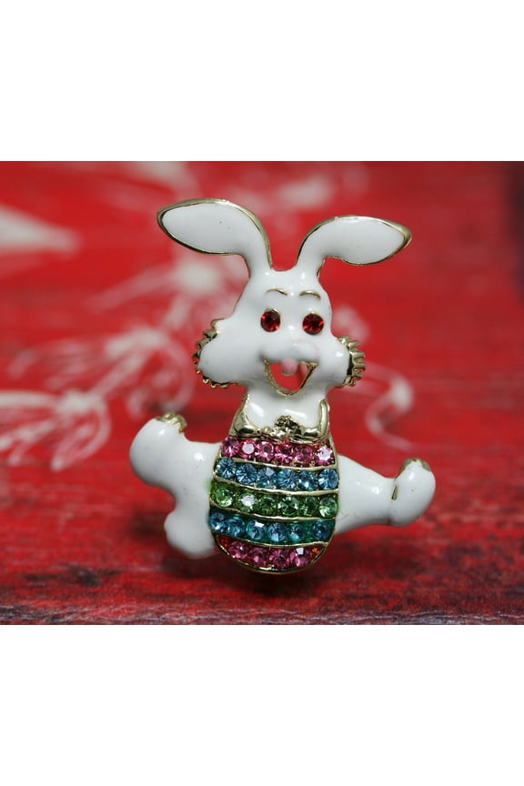 Rhinestone Crystal Enamel Spring Easter Bunny Rabbit Egg Brooch Pin, Easter Egg With Bunny Pin, Easter Brooch Jewelry