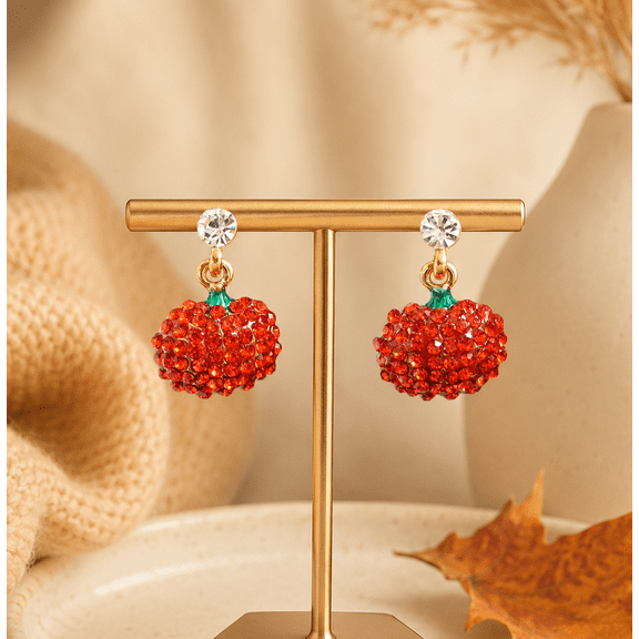 Pumpkin Dangle Orange, Rhinestone Crystal Halloween Earrings