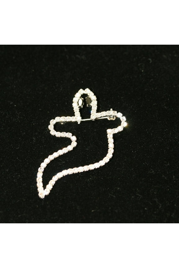 Rhinestone Crystal Outline Ghost Halloween Brooch Pin, White Ghost Brooch,