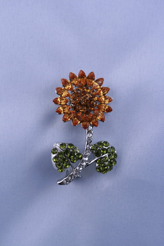 Rhinestone Crystal Sunflower Brooch Pin.