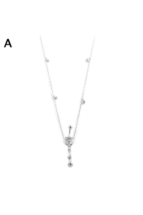 Rhinestone Dangle Belly Button Ring With Waist Chain Drop Pendant Navel Piercing Body Jewelry Q7L7