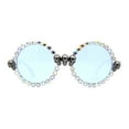 thumbnail image 1 of Rhinestone Death Metal Skull Trim Round Circle Lens Plastic Sunglasses Clear Pearl Blue, 1 of 4