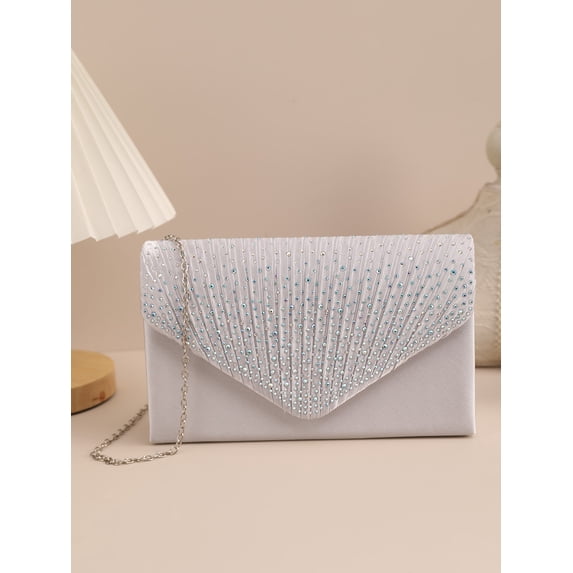 Rhinestone Decor Flap Chain Square Bag