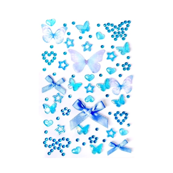 Rhinestone Decorative Face 4.7 Inch Glitter Butterfly Small Star Blue Face Gems for Concert Prom Festival Party Women Teens, 1 Pack