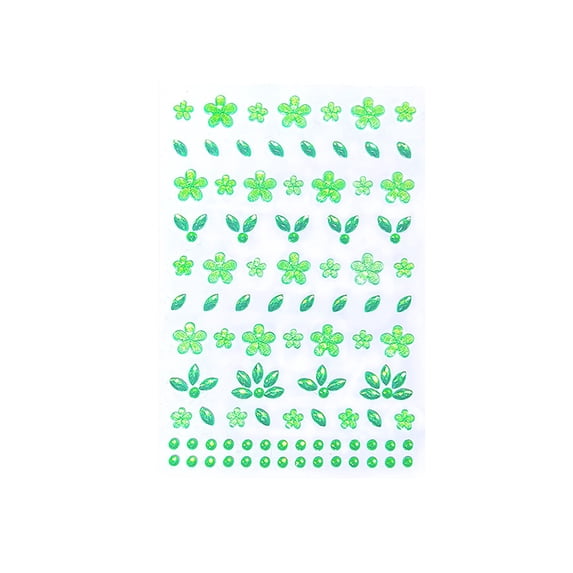 Rhinestone Decorative Floral 4.5 Inch Sparkly Face Floral Face Adornments for Stage Performance Rave Party Festival Event Green, 1 Pack