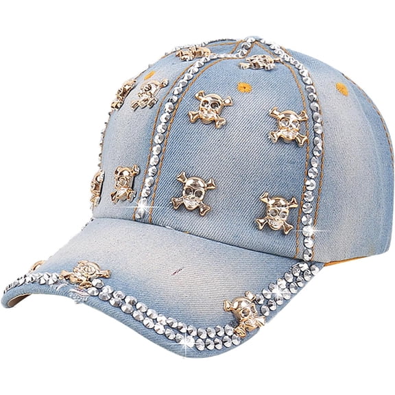 Rhinestone Denim Baseball Cap for Women Fashion Sun Hat Metal Buckle Adjustable Bling Diamond Traveling Hat