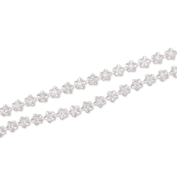 Rhinestone Diamond Trim 7/16 Inch x 10 Yard Forget Me Not Floral Chain Spool For Sewing Apparel, Curtains, Table Covers, & Furniture Upholstery (Off White, 1 Spool, 10 Yards)