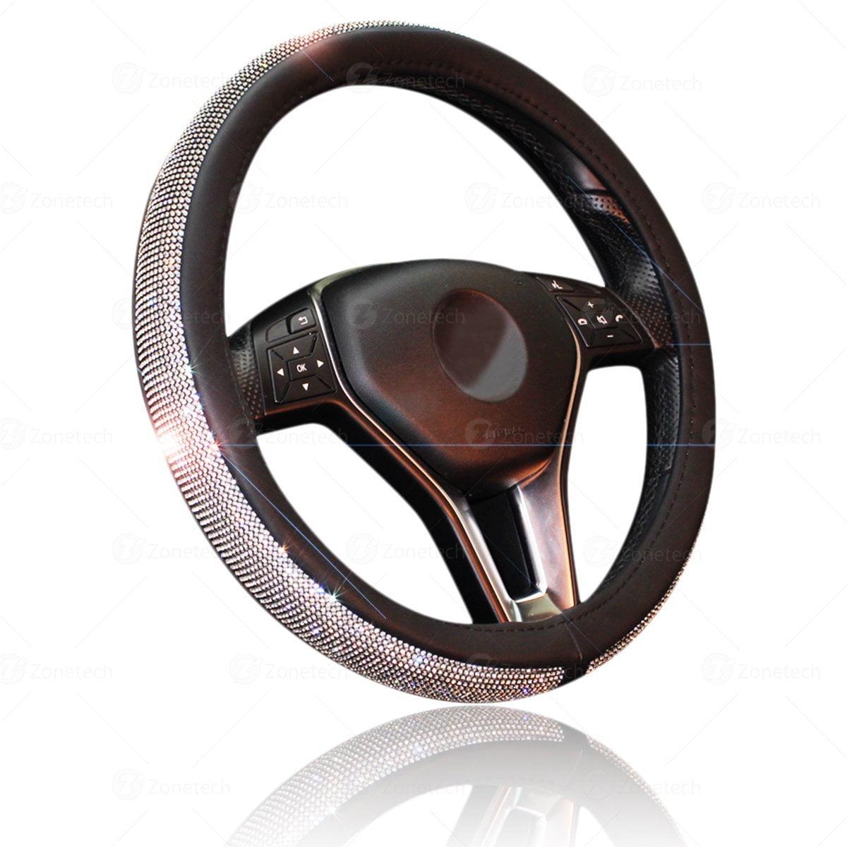 Rhinestone Diamonds Crystal Car Steering Wheel Cover -Zone Tech Shiny Bling Steering Wheel Cover with PU Leather Backing