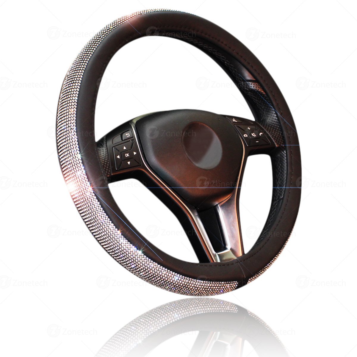 Rhinestone Diamonds Crystal Car Steering Wheel Cover -Zone Tech Shiny Bling  Steering Wheel Cover with PU Leather Backing