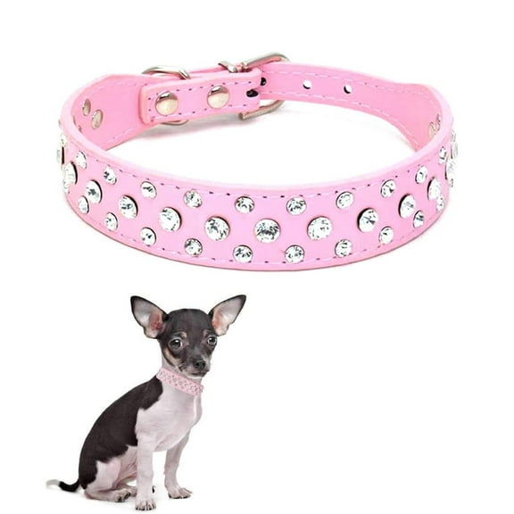 Rhinestone Dog Collar, Bling Rhinestone PU Leather Crystal Diamond Pet Dog Cat Puppy Collar S M L XL