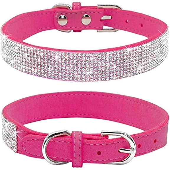 Rhinestone Dog Collar, Cute Dazzling Sparkling Soft Suede Leather Dog Cat Rhinestone Collar Crystal Diamond Pet Dog Puppy Collar
