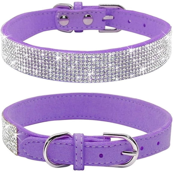 Rhinestone Dog Collar, Cute Dazzling Sparkling Soft Suede Leather Dog Cat Rhinestone Collar Crystal Diamond Pet Dog Puppy Collar