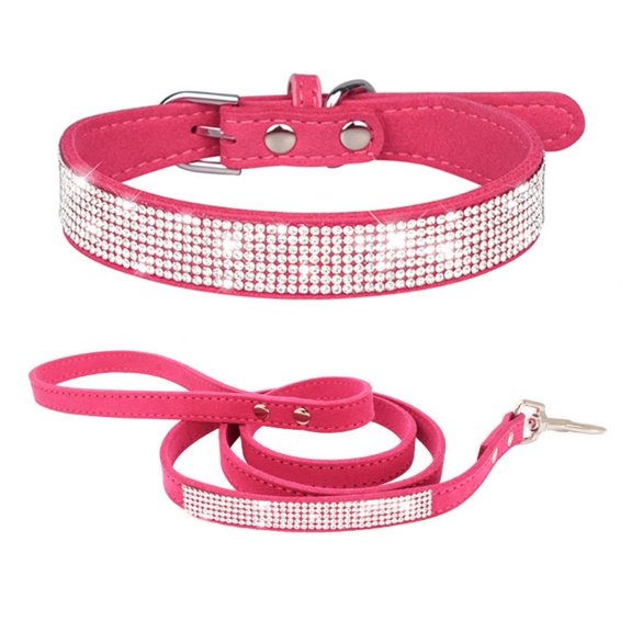 Rhinestone Dog Collar and Leash Set for Small Dogs, Fancy Bling Diamond Cat Collar Crystal Glitter Pretty Jewel Puppy Collars with Lead for XXS XS Small Medium Large Pet Dogs Kitten