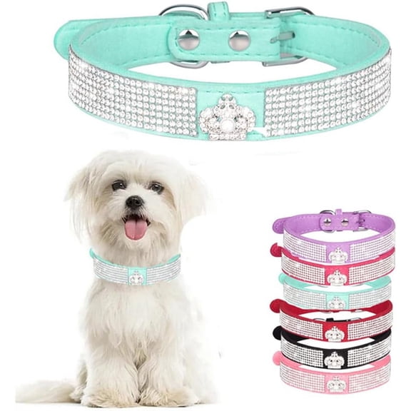 Rhinestone Dog Collar for Small Dogs, Bling Diamond Crown Pretty Jewel Glitter Sparkly Puppy Cat Pet Collar, for XS Small Medium Female Girls Dogs Kitten