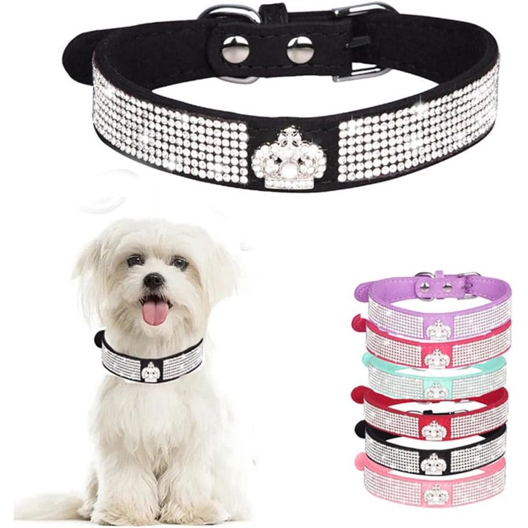 Rhinestone Dog Collar for Small Dogs, Bling Diamond Crown Pretty
