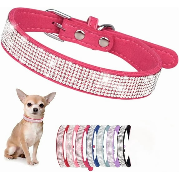 Rhinestone Dog Collar for Small Medium Dogs, Bling Diamond Fancy Crystal Glitter Pretty Jewel Pet Puppy Collar for XS Small Medium Breed Girl Dogs Female Cats Kitten