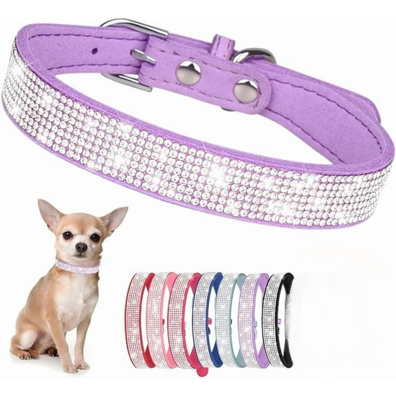 Rhinestone Dog Collar for Small Medium Dogs, Bling Diamond Fancy Crystal Glitter Pretty Jewel Pet Puppy Collar for XS Small Medium Breed Girl Dogs Female Cats Kitten