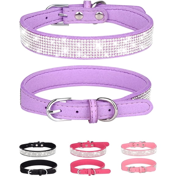 Rhinestone Dog Collar for Small Medium Large Dogs, Adjustable Leather Suede Bling Dog Collars，Diamond Bow Tie Puppy Collars for Boy and Girl.