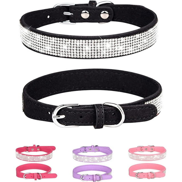 Rhinestone Dog Collar for Small Medium Large Dogs, Adjustable Leather