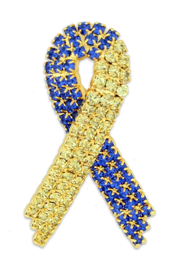 Rhinestone Down Syndrome Awareness Ribbon Brooch Pin