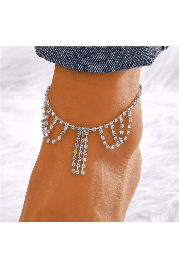 Layered Chain , Rhinestone Anklets, Stainless Steel