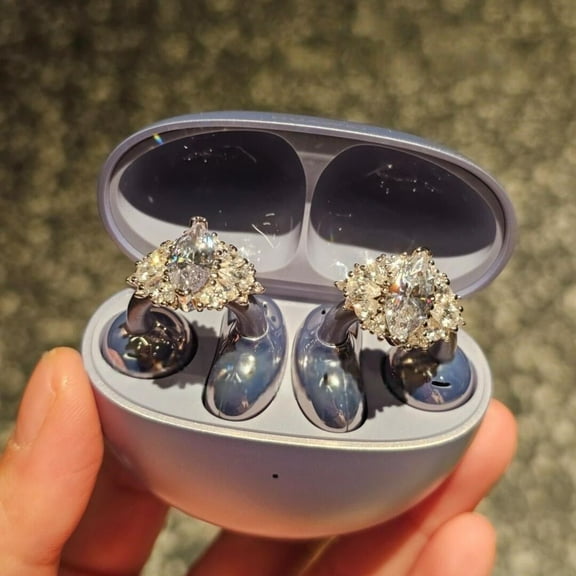 Rhinestone Earbud Clips for AirPods - Bow Tie Decorations for Open Ear Headphones, Lightweight DIY Accessories (1PC, Silver) - Compatible with Gym, Party, Daily Use