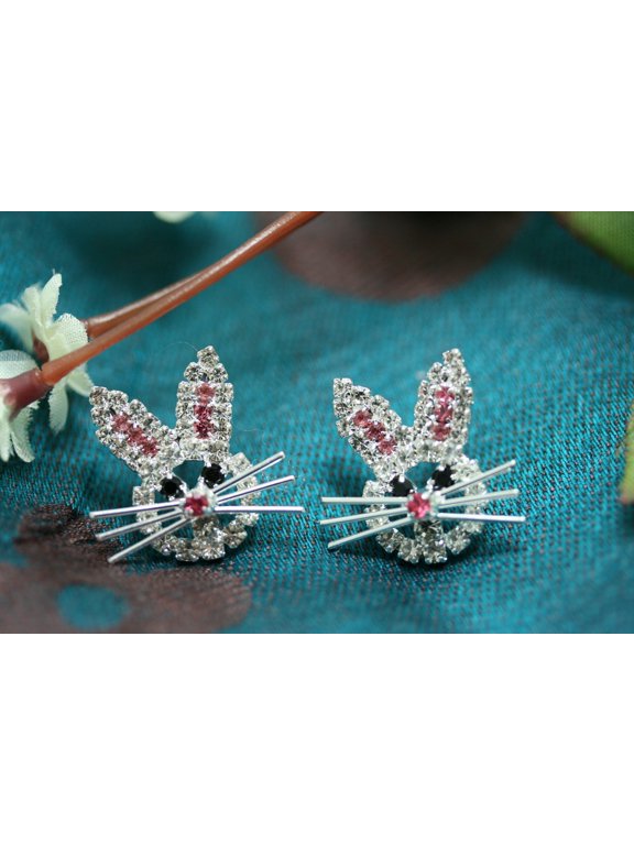 Rhinestone Easter Bunny Brooch and Earrings Set, Easter Rabbit Pin, Easter Rabbit Earrings, Easter Jewelry Gift