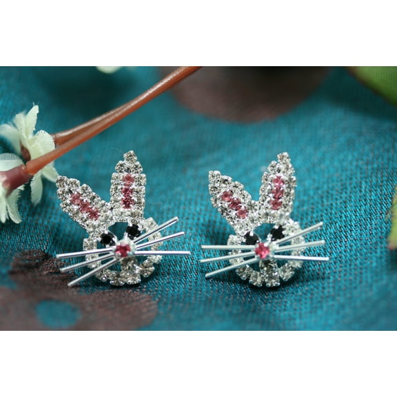 Rhinestone Easter Bunny Brooch and Earrings Set, Easter Rabbit Pin, Easter Rabbit Earrings, Easter Jewelry Gift