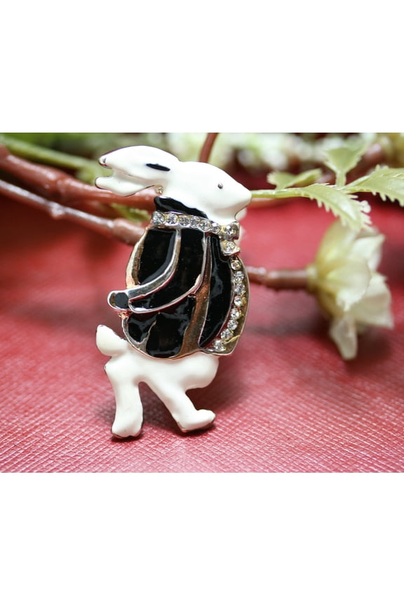 Rabbit Brooch, White Enamel Bunny Rabbit Lapel Pin Easter Brooches