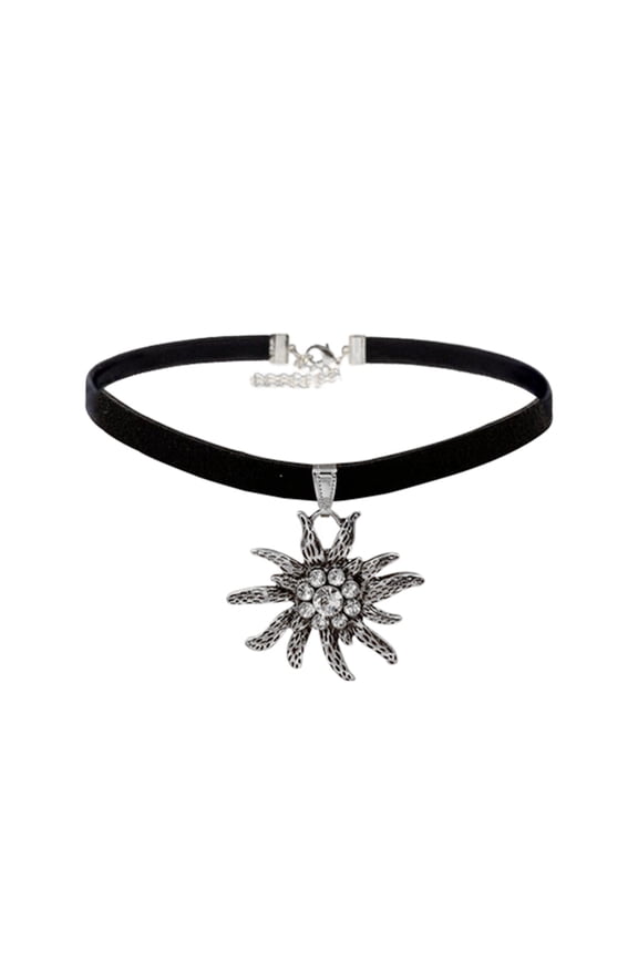 Rhinestone Edelweiss Necklace Women Costume Jewelry Flower Pendant German Oktoberfest Choker Clavicle Chain