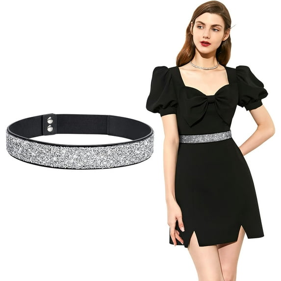Rhinestone Elastic Belt for Women,Stretchy Shiny Crystal Belt Bling Wide Waist Belt for Women Dress