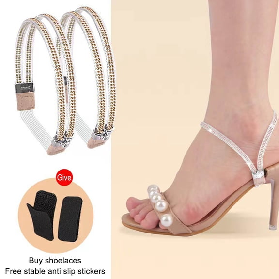 Rhinestone Elastic High Heel Ankle Straps | Anti-Slip Replacement Shoe Straps for Women | Adjustable & Removable Buckle Design for Pumps & Stilettos | Includes 2 Non-Slip Stickers