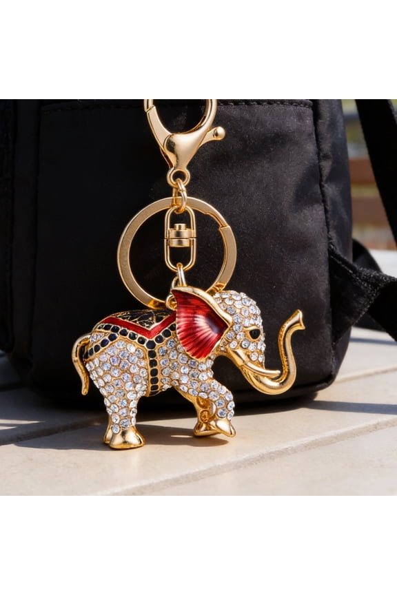 Rhinestone Elephant Keychain Alloy Good Luck Keychain with Keyring Sparkling Elephant Keychain Bag Charm Gift for Men Women